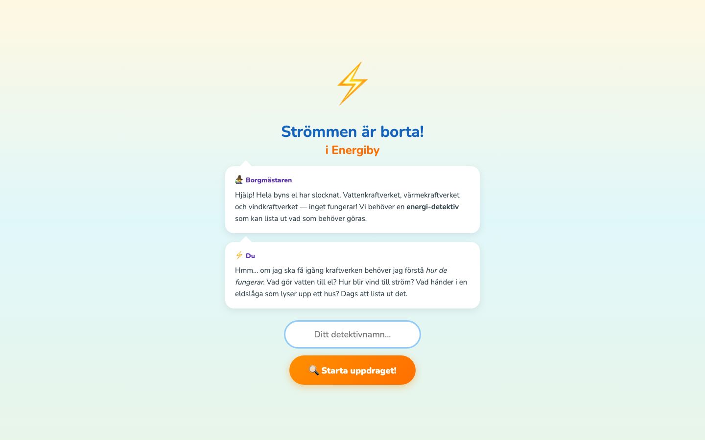 Lärspelet Strömmen är borta i Energiby.
