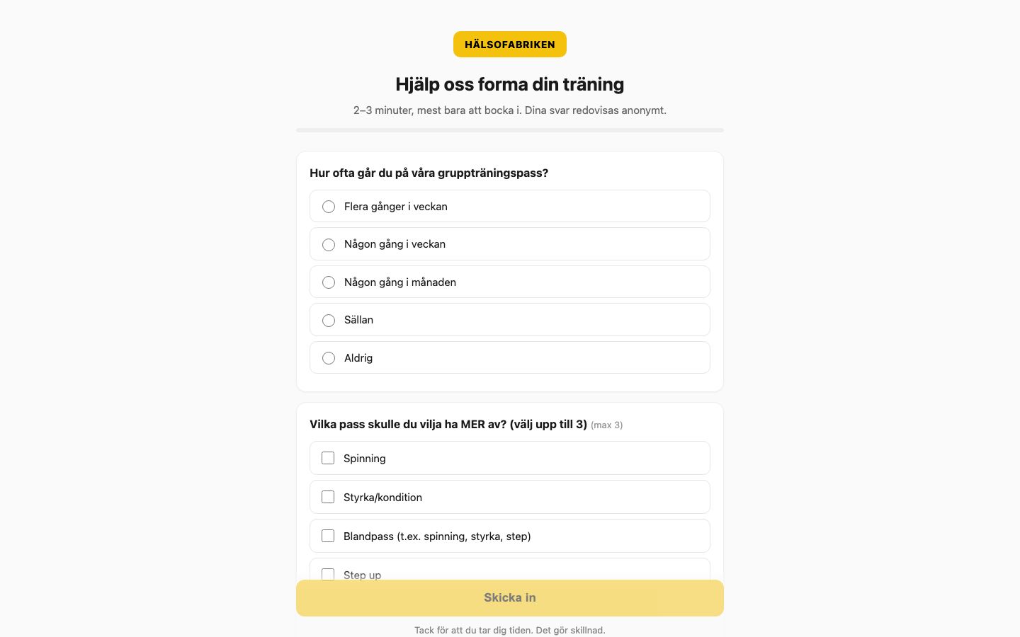 Hälsofabrikens medlemsenkät.