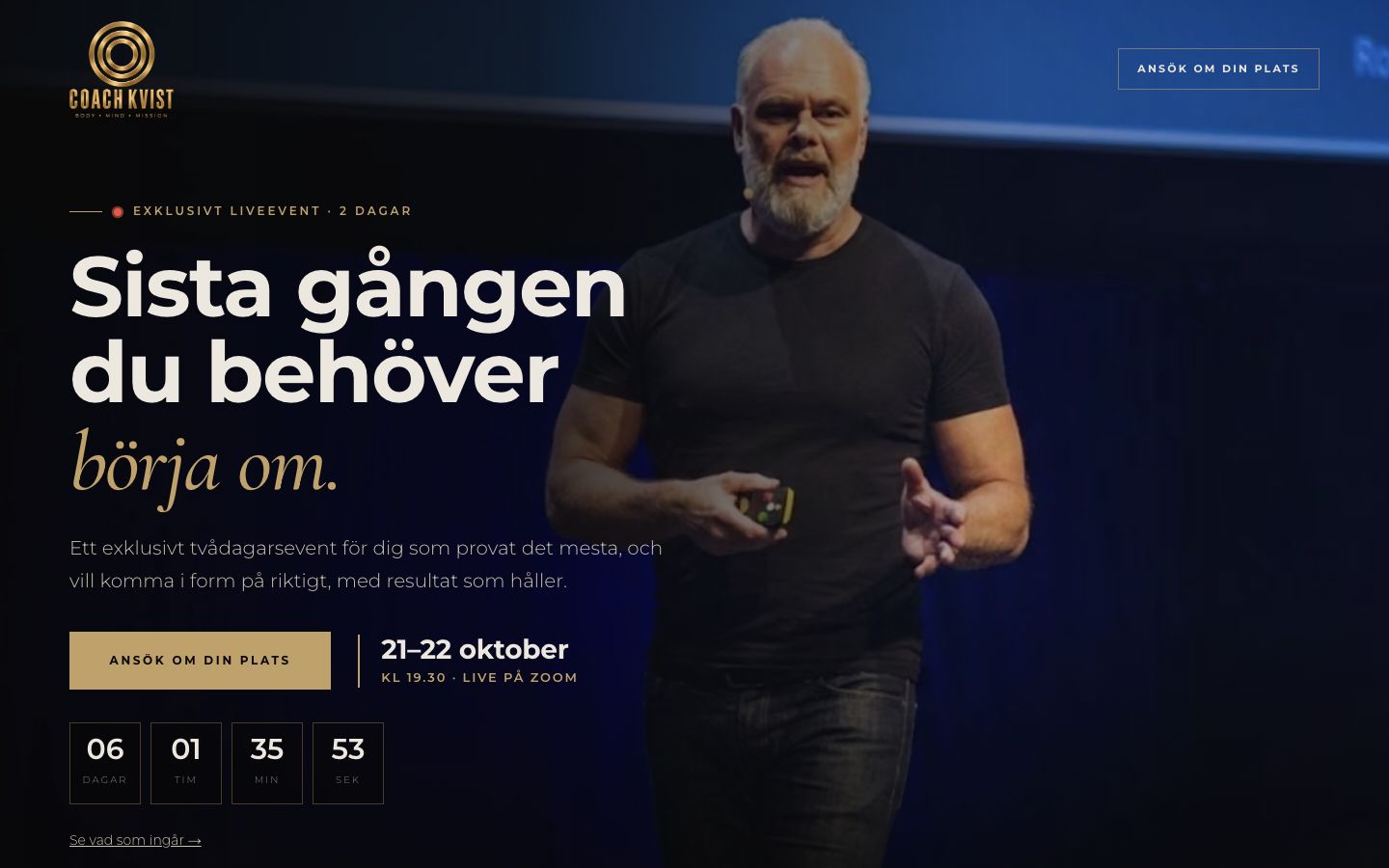 Sidan för Ronny Kvists liveevent.